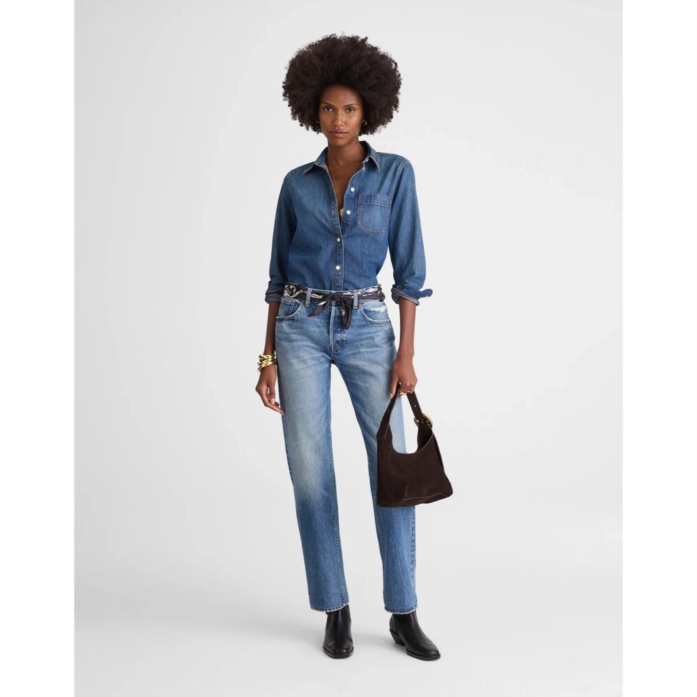 Madewell XS Tuckable Denim Shirt in Greendale Wash Cotton Button Up Blue NWT - Picture 4 of 14